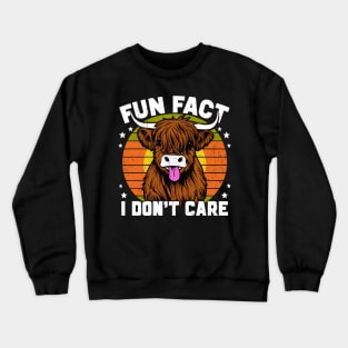 Retro Sunset Fun Fact I Don't Care Funny Highland Cow Crewneck Sweatshirt
